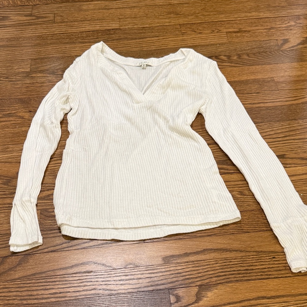 Z Supply Cream Ribbed Long Sleeve Top Size Medium